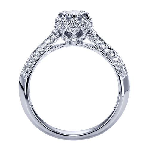 Vintage Inspired 14K White Gold Round Halo Diamond Engagement Ring