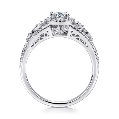 Vintage Inspired 14K White Gold Round Halo Diamond Engagement Ring
