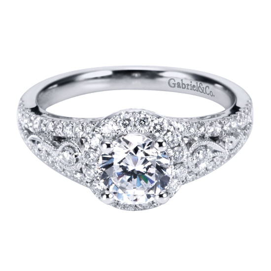 Gabriel - Vintage Inspired 14K White Gold Round Halo Diamond Engagement Ring