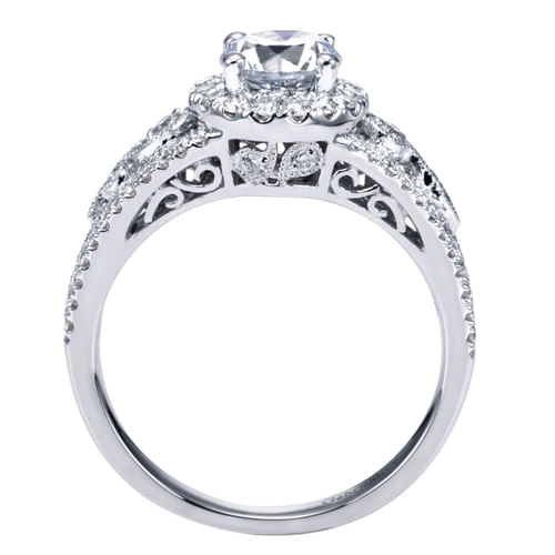 Vintage Inspired 14K White Gold Round Halo Diamond Engagement Ring