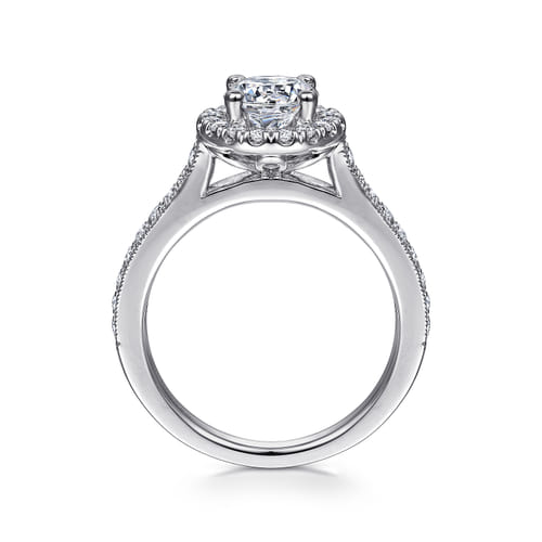 Vintage Inspired 14K White Gold Round Halo Diamond Engagement Ring