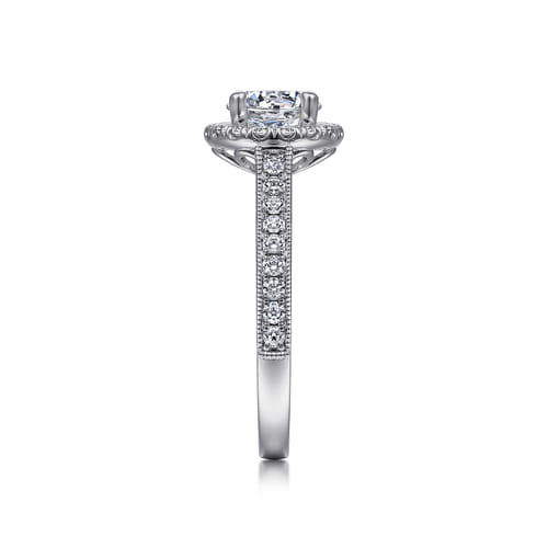 Vintage Inspired 14K White Gold Round Halo Diamond Engagement Ring