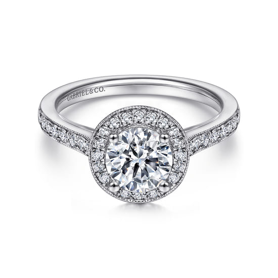 Gabriel - Vintage Inspired 14K White Gold Round Halo Diamond Engagement Ring