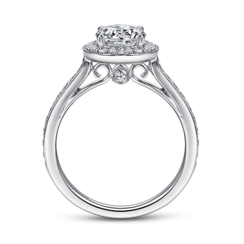 Vintage Inspired 14K White Gold Round Halo Diamond Engagement Ring Vintage Inspired 14K White Gold Round Halo Diamond Engagement Ring