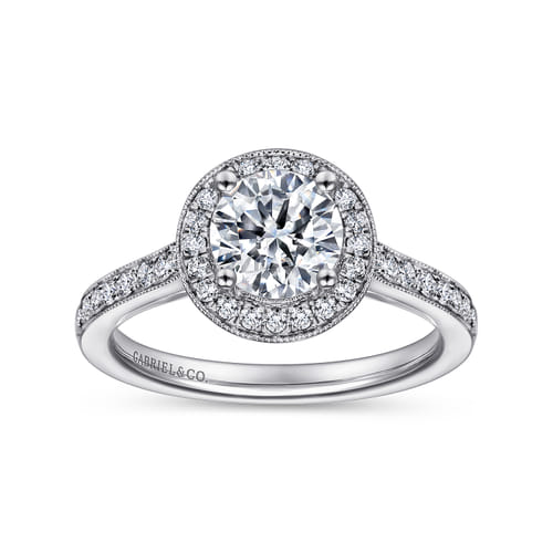 Vintage Inspired 14K White Gold Round Halo Diamond Engagement Ring Vintage Inspired 14K White Gold Round Halo Diamond Engagement Ring