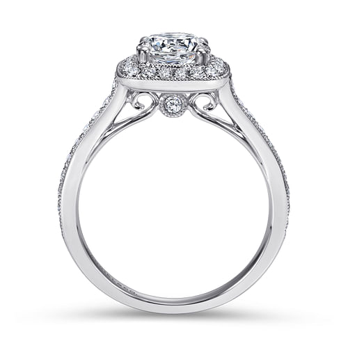 Vintage Inspired 14K White Gold Round Halo Diamond Engagement Ring