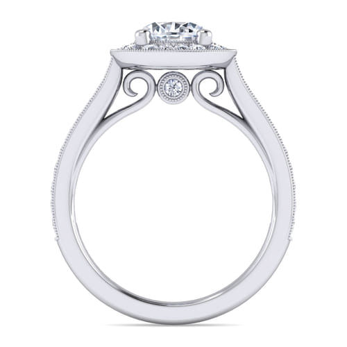 Vintage Inspired 14K White Gold Round Halo Diamond Engagement Ring