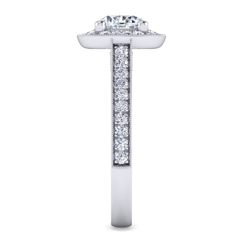 Vintage Inspired 14K White Gold Round Halo Diamond Engagement Ring