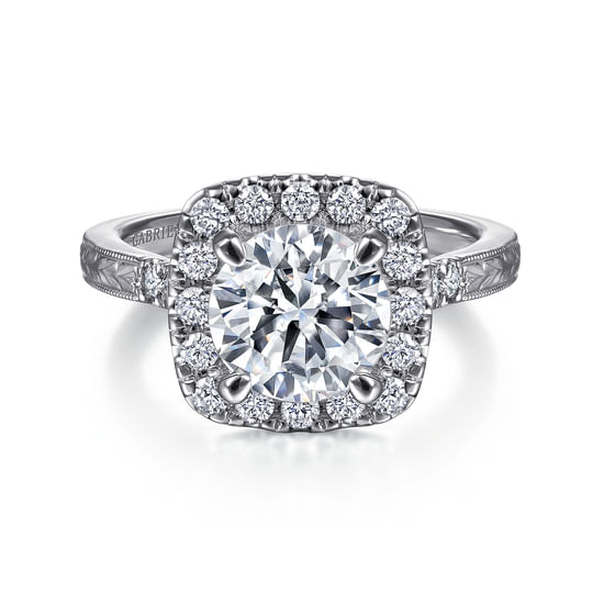 Gabriel - Vintage Inspired 14K White Gold Round Halo Diamond Engagement Ring
