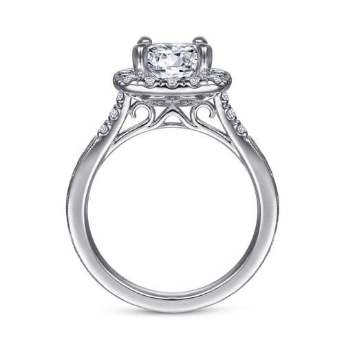 Vintage Inspired 14K White Gold Round Halo Diamond Engagement Ring