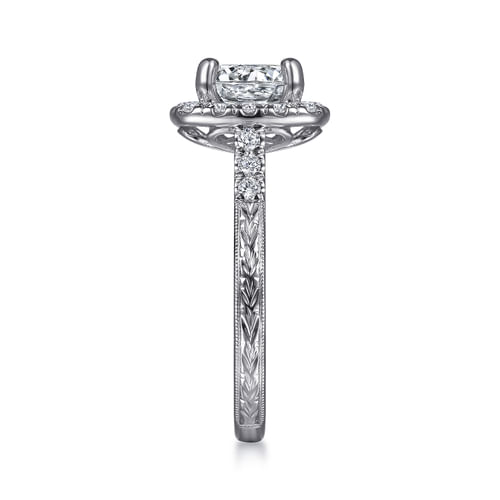 Vintage Inspired 14K White Gold Round Halo Diamond Engagement Ring