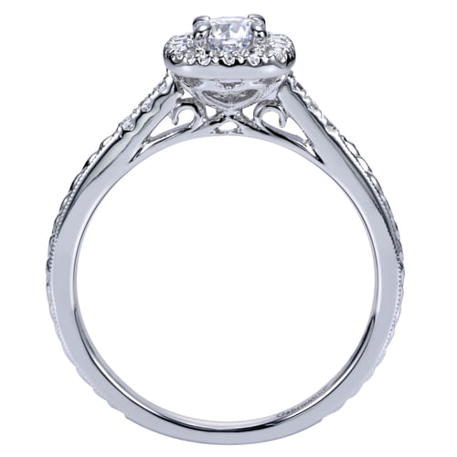Vintage Inspired 14K White Gold Round Halo Diamond Engagement Ring