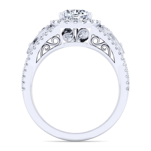 Vintage Inspired 14K White Gold Round Halo Diamond Engagement Ring