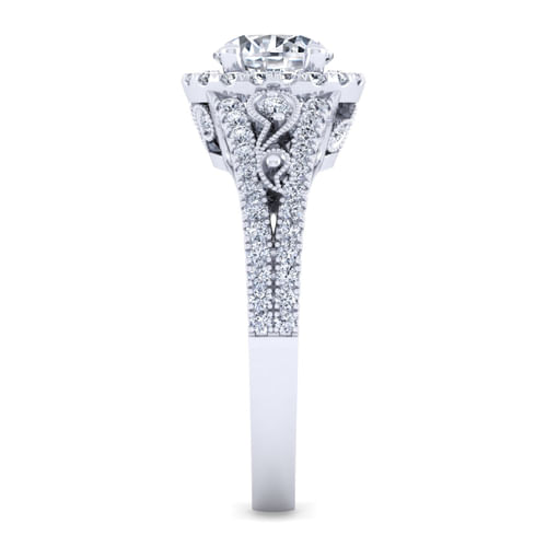 Vintage Inspired 14K White Gold Round Halo Diamond Engagement Ring