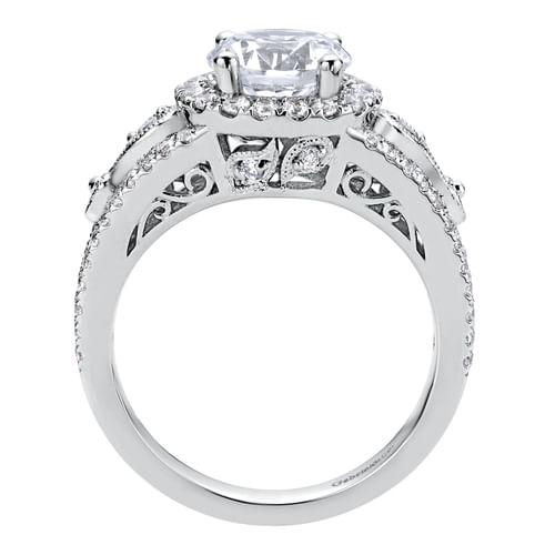 Vintage Inspired 14K White Gold Round Halo Diamond Engagement Ring