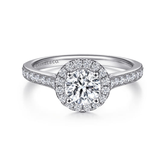 Gabriel - Vintage Inspired 14K White Gold Round Halo Diamond Engagement Ring