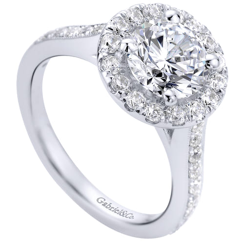 Vintage Inspired 14K White Gold Round Halo Diamond Engagement Ring