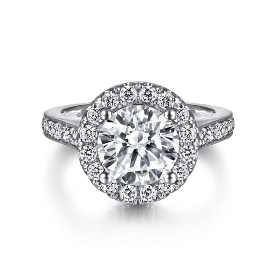 Gabriel - Vintage Inspired 14K White Gold Round Halo Diamond Engagement Ring