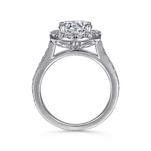 Vintage Inspired 14K White Gold Round Halo Diamond Engagement Ring