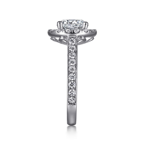 Vintage Inspired 14K White Gold Round Halo Diamond Engagement Ring