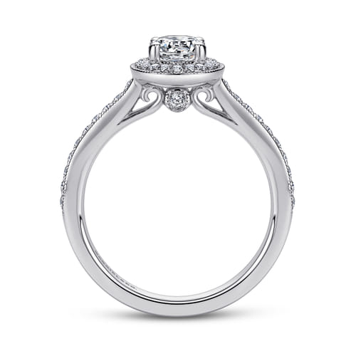 Vintage Inspired 14K White Gold Round Halo Diamond Engagement Ring