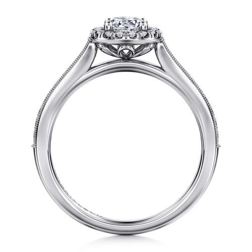 Vintage Inspired 14K White Gold Round Halo Diamond Engagement Ring