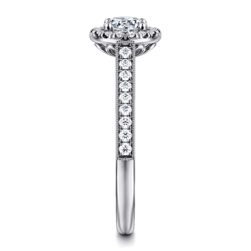 Vintage Inspired 14K White Gold Round Halo Diamond Engagement Ring