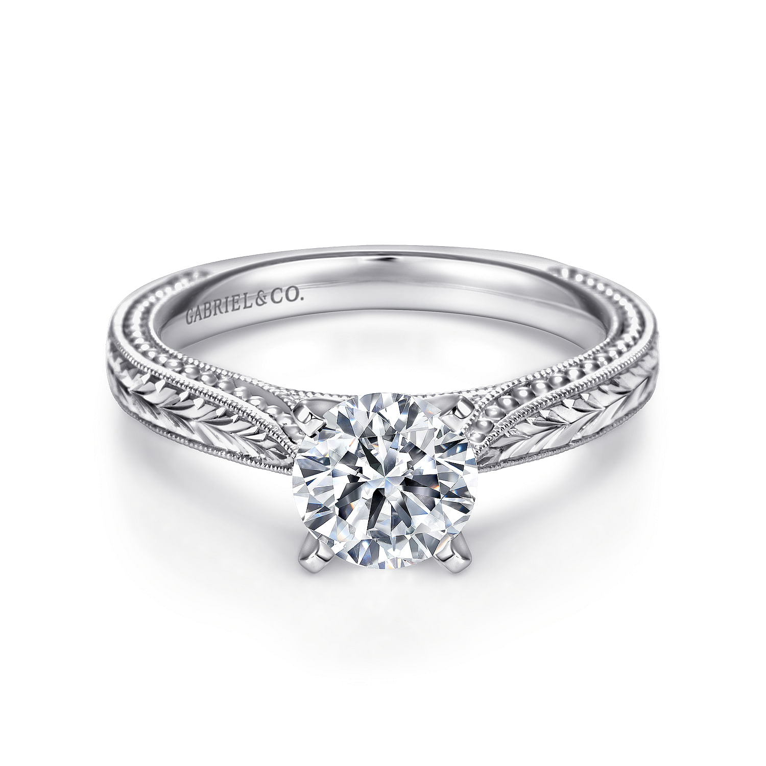 Gabriel - Vintage Inspired 14K White Gold Round Solitaire Engagement Ring
