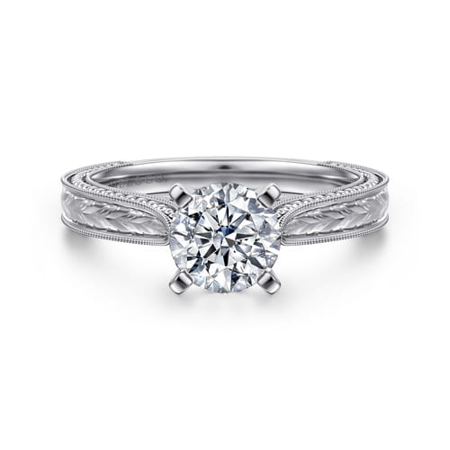 Vintage Inspired 14K White Gold Round Solitaire Engagement Ring