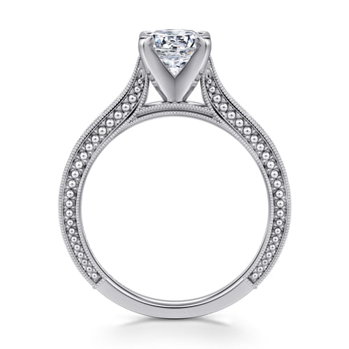 Vintage Inspired 14K White Gold Round Solitaire Engagement Ring