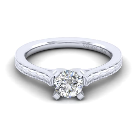 Gabriel - Vintage Inspired 14K White Gold Round Solitaire Engagement Ring