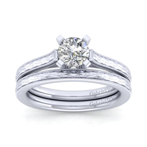 Vintage Inspired 14K White Gold Round Solitaire Engagement Ring