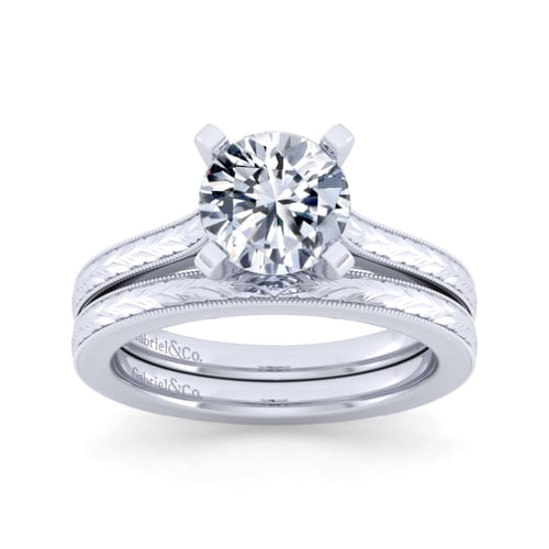 Vintage Inspired 14K White Gold Round Solitaire Engagement Ring