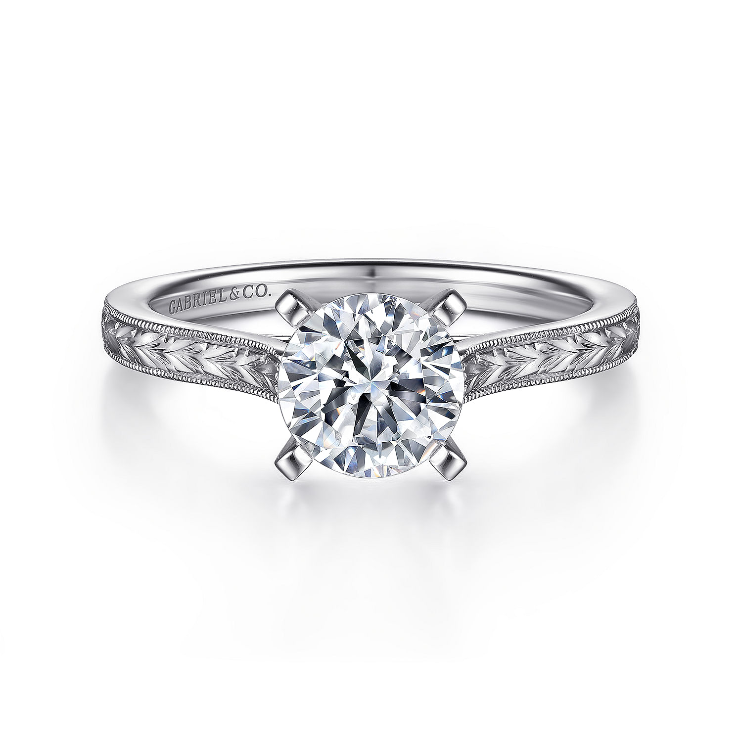 Gabriel - Vintage Inspired 14K White Gold Round Solitaire Engagement Ring