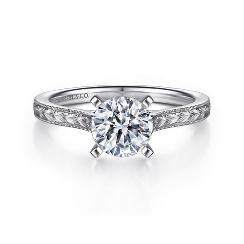 Vintage Inspired 14K White Gold Round Solitaire Engagement Ring