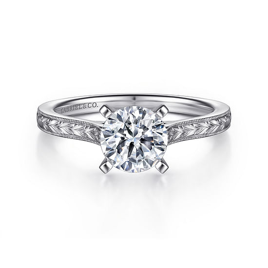 Gabriel - Vintage Inspired 14K White Gold Round Solitaire Engagement Ring