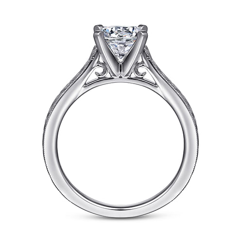 Vintage Inspired 14K White Gold Round Solitaire Engagement Ring