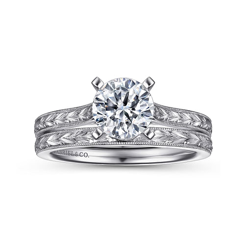 Vintage Inspired 14K White Gold Round Solitaire Engagement Ring