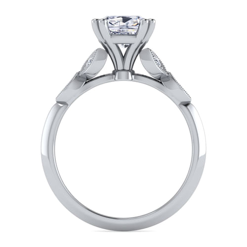 Vintage Inspired 14K White Gold Split Shank Cushion Cut Diamond Engagement Ring