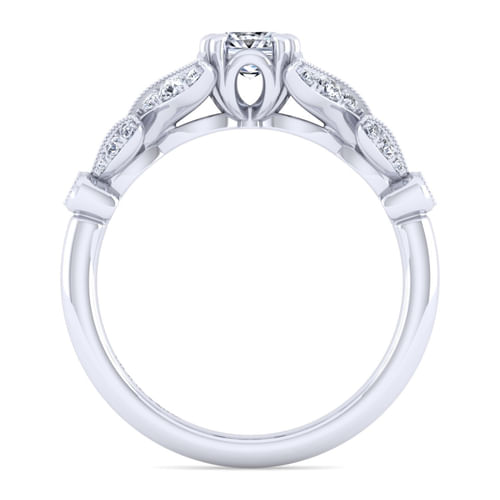 Vintage Inspired 14K White Gold Split Shank Cushion Cut Diamond Engagement Ring