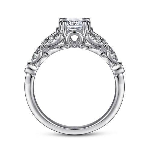 Vintage Inspired 14K White Gold Split Shank Cushion Cut Diamond Engagement Ring