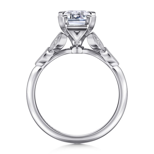 Vintage Inspired 14K White Gold Split Shank Emerald Cut Diamond Engagement Ring