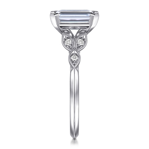 Vintage Inspired 14K White Gold Split Shank Emerald Cut Diamond Engagement Ring