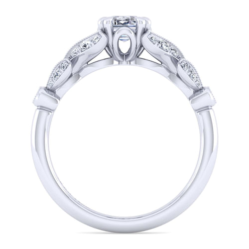 Vintage Inspired 14K White Gold Split Shank Emerald Cut Diamond Engagement Ring