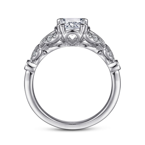 Vintage Inspired 14K White Gold Split Shank Emerald Cut Diamond Engagement Ring