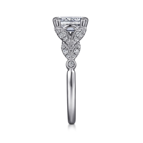 Vintage Inspired 14K White Gold Split Shank Emerald Cut Diamond Engagement Ring