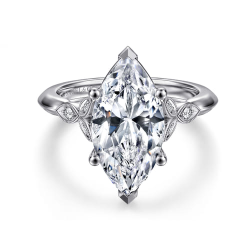 Vintage Inspired 14K White Gold Split Shank Marquise Shape Diamond Engagement Ring