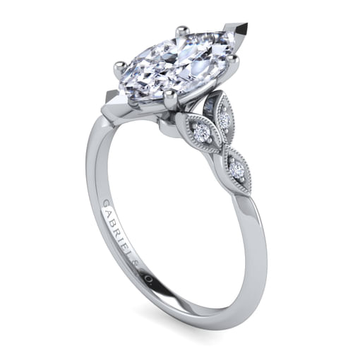 Vintage Inspired 14K White Gold Split Shank Marquise Shape Diamond Engagement Ring