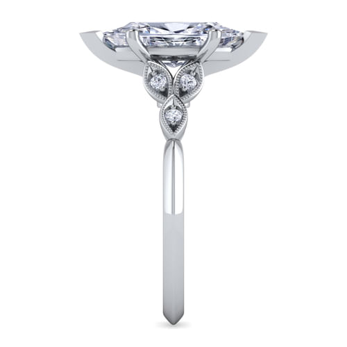 Vintage Inspired 14K White Gold Split Shank Marquise Shape Diamond Engagement Ring
