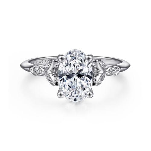 Vintage Inspired 14K White Gold Split Shank Oval Diamond Engagement Ring